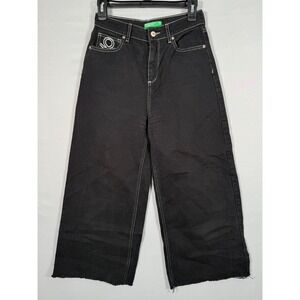 United Colors of Benetton Jeans 25 26x23" Crop Wide‎ Denim High Rise Fringe Raw